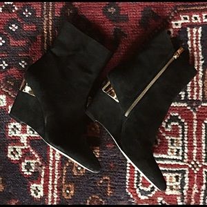 Michael Kors Black Suede Bootie with Gold Accents